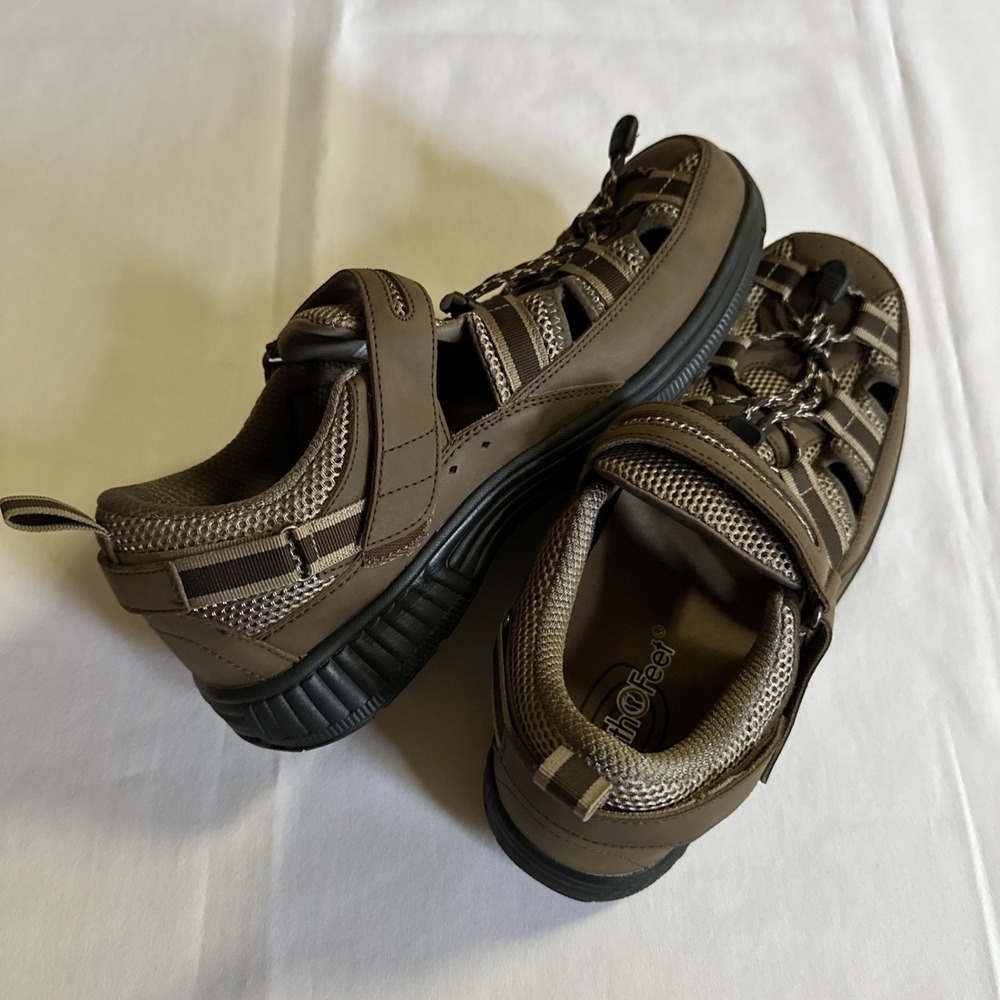 Orthofeet Sandal Clearwater Two-way Strap Mens 12 Wide 2E Brown Leather‎ Comfort - Picture 8 of 10
